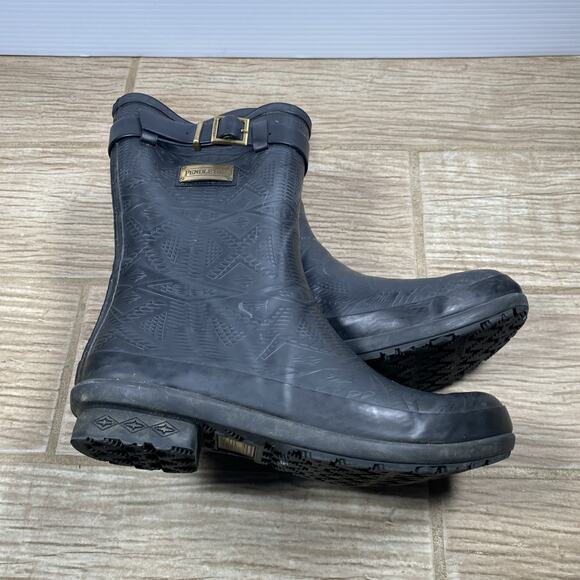 Pendleton Men’s Rain Boots Size 10 US – Black Rubber Embossed Tribal Pattern - Picture 15 of 15